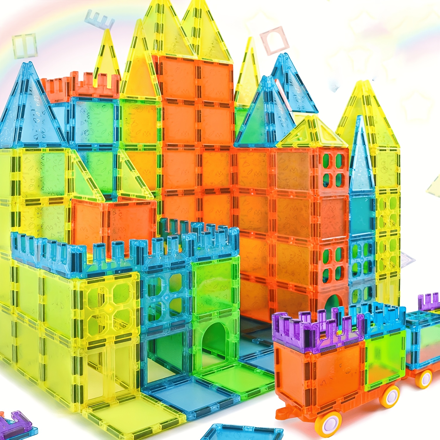 Image of Magnetic Building Blocks, 122pcs Magnetic Toy Set, Magnetic Building Blocks For Boys And Girls Ages 3, 4, 5, 6, 7, And 8, Includes 2 Toy Cars