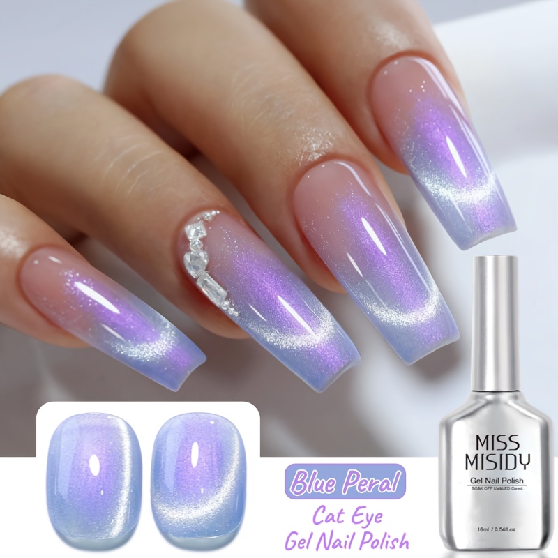 Image of Miss Misidy 16ml Blue Peral Cat Eye Gel Polish Holographic Glitter Shimmer Salon Soak Off Magnetic Nail At Home