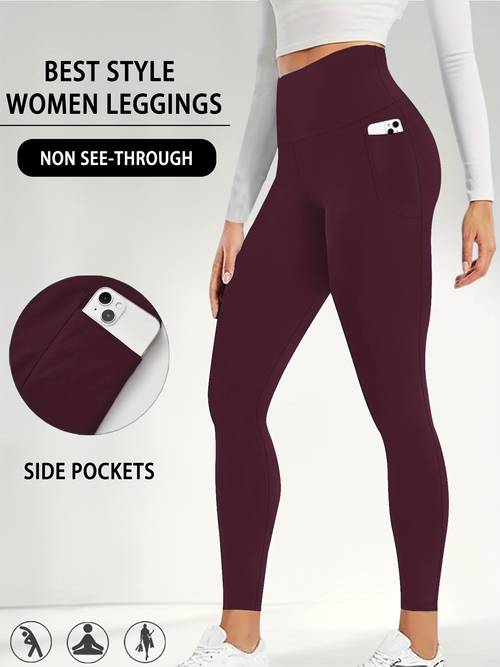 women high waisted tummy control leggings with pockets super soft full length yoga pants workout running gym pants suitable for yoga running gym solid tummy control full coverage