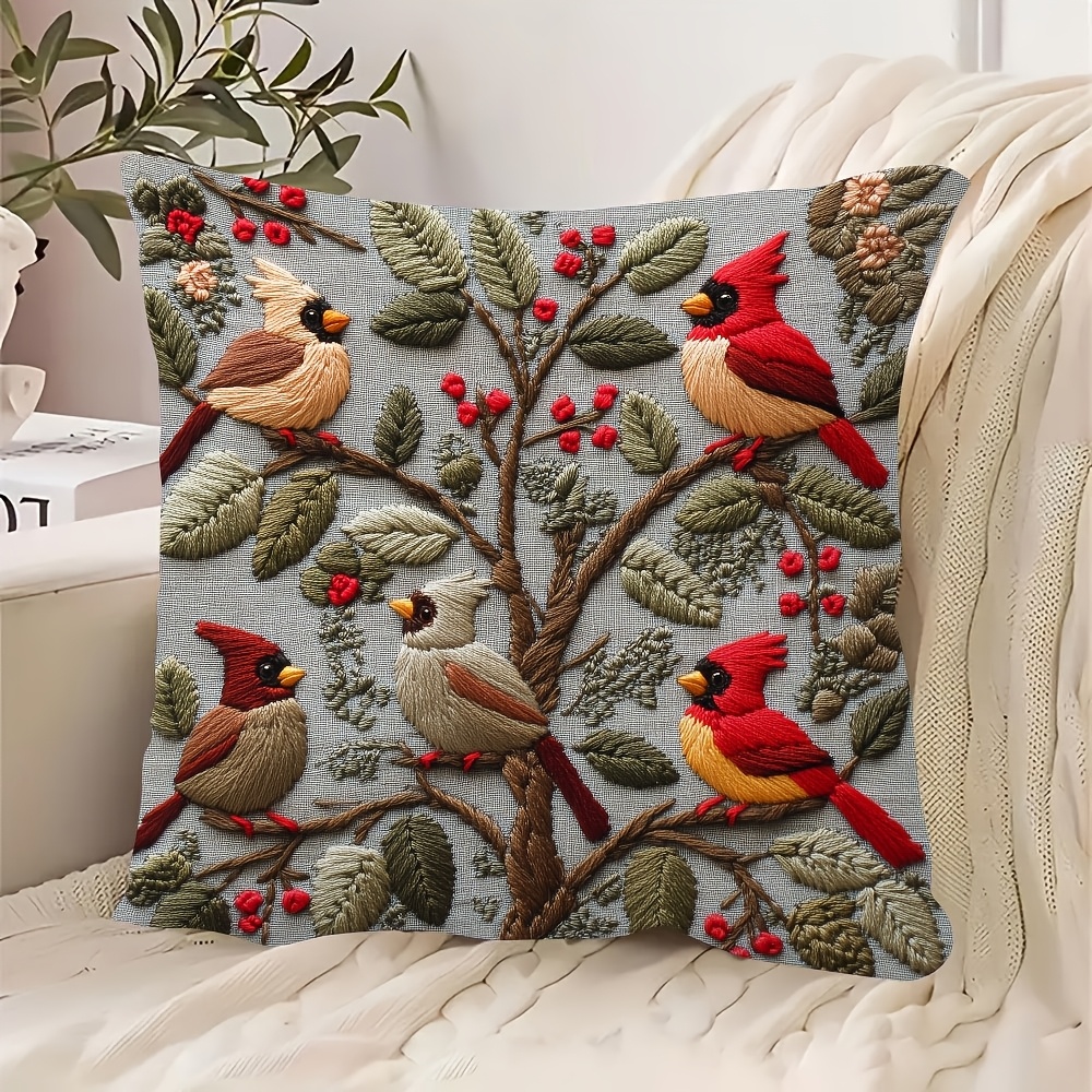 

1pc Vintage Style Birds Double-sided Printed Throw Pillow Cover, Super Soft Short Plush Polyester, Machine Washable, Zippered, 18x18 Inch, Decorative For Sofa, Living Room, Bedroom - No Insert