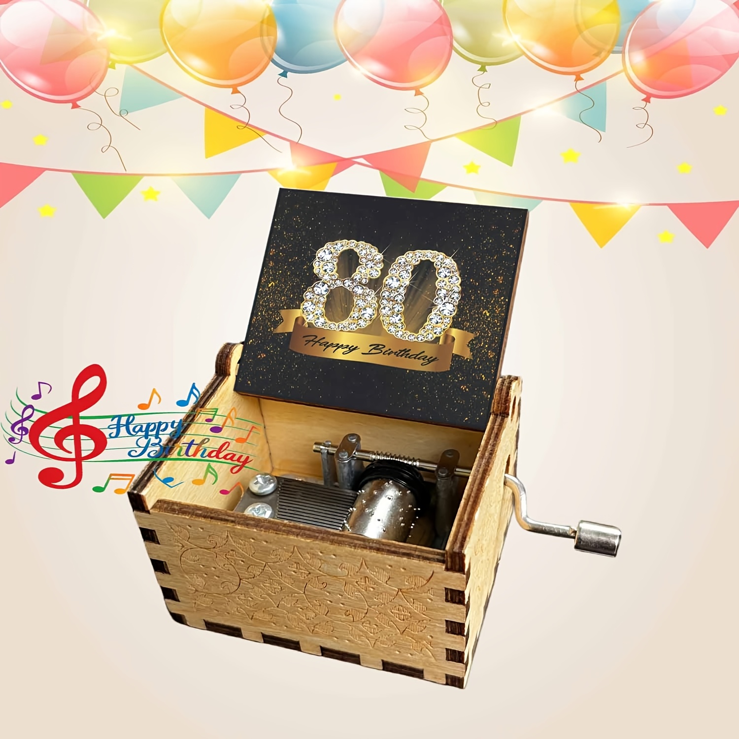 TEMU 1 pz Carillon per 80簞 Compleanno con e " " - Numero a Diamante e Legno, per 80enni, Regali di Compleanno per /, Decorazione per la Casa per