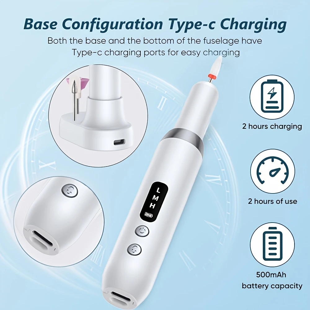 convenient and rechargeable cordless electric 3 level adjustment with drill and sanding belt manicure and pedicure kit for grinding polishing trimming acrylic gel nails details 4