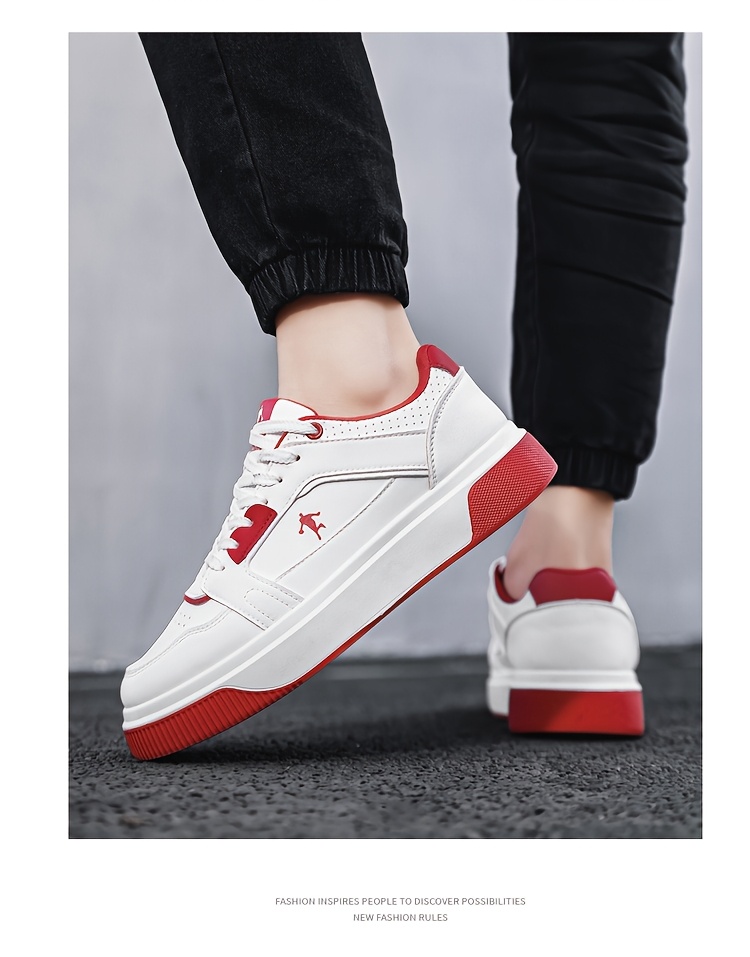 Trendy and Versatile Sports and Leisure Bread Board Shoes for Men | Autumn New Styles for Teenagers, Thick Soled Height Increasing White Shoes, Low Top, Fabric Upper, PVC Sole, Lace Closure, AOPLUS Brand