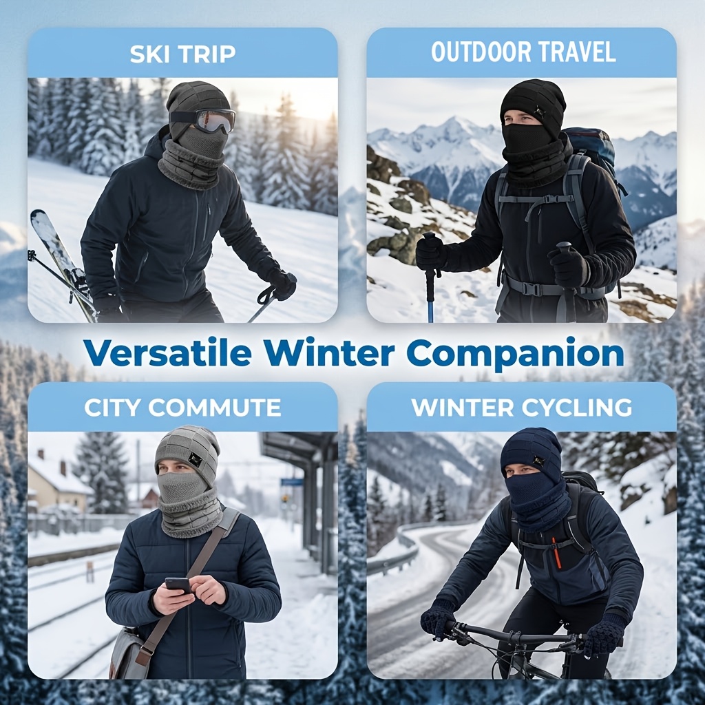Winter Fleece Hat Set Unisex with Gloves & Neck Gaiter