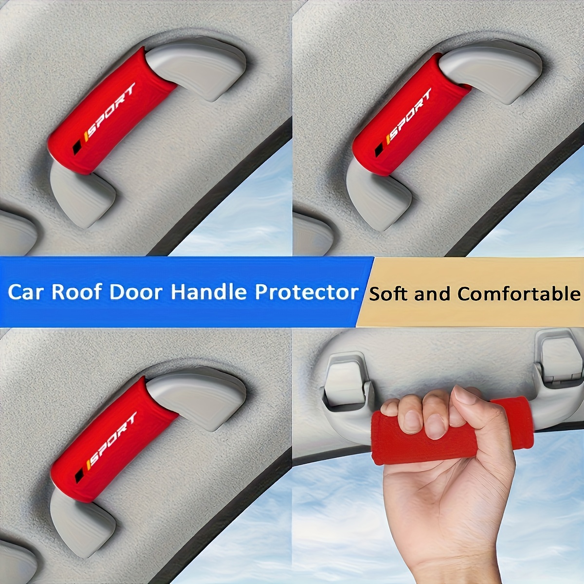 TEMU Juego de 4 piezas, para interior automotriz, cubiertas para techo y manijas de puertas, protector de reposabrazos, fibra de poliéster, para