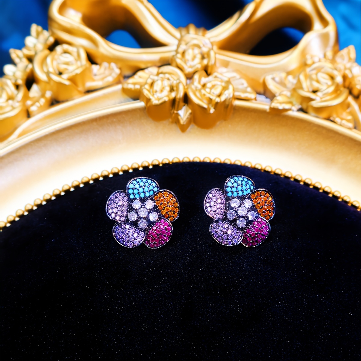 Classy Ladies Dance Flower Shape Ear Stud Earrings, Multicolor