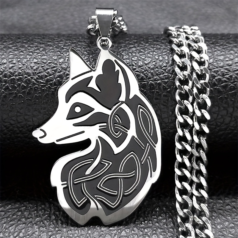 Vintage Embossed Fox Head Pendant Necklace, Forest Wildlife