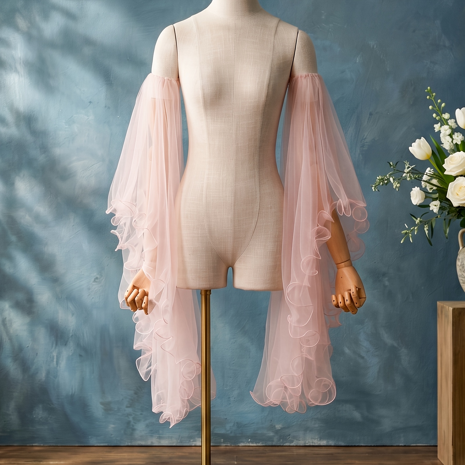 TEMU 1 Paire de gants de mariée couleur pêche, manchons de robe de mariée détachables, accessoire de banquet à manches floues, convient aux tenues