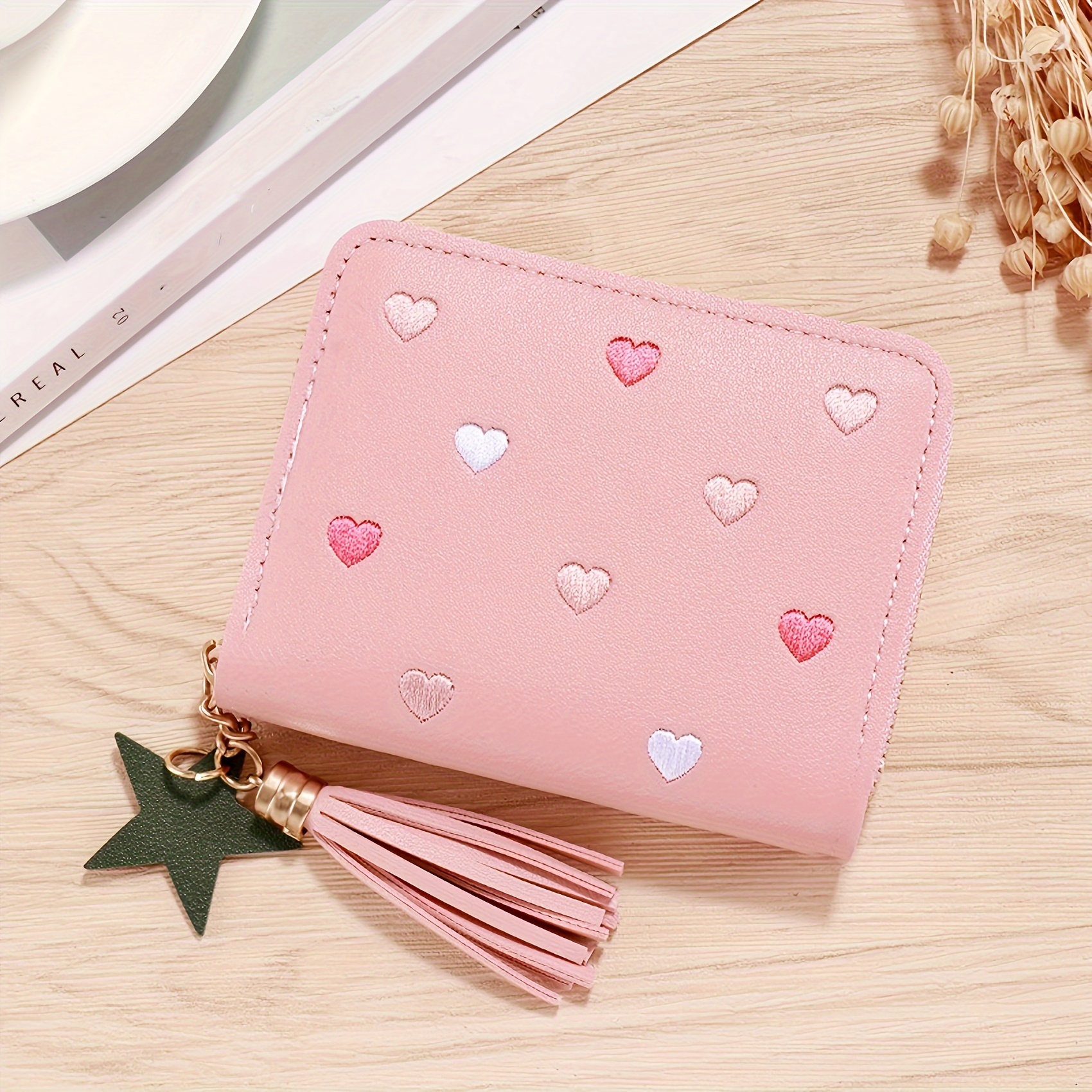 girl pu leather card holder short cute small purse Temu