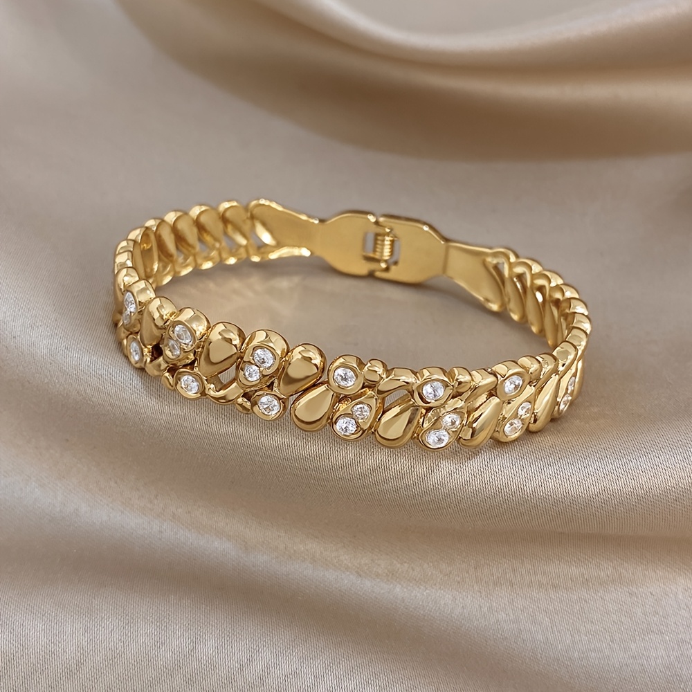 Unique Teardrop-Shaped Wave-Inlaid Stainless Steel Bangle