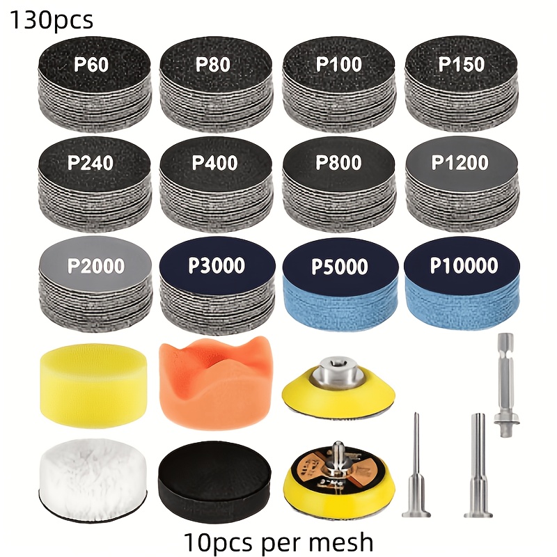 Image of 130/226pcs 2-inch Dual-use Sandpaper Grinding And Polishing Kit, Grit 60-10000, Suitable For Rotary Tools, Metal Polishing, Wood Polishing