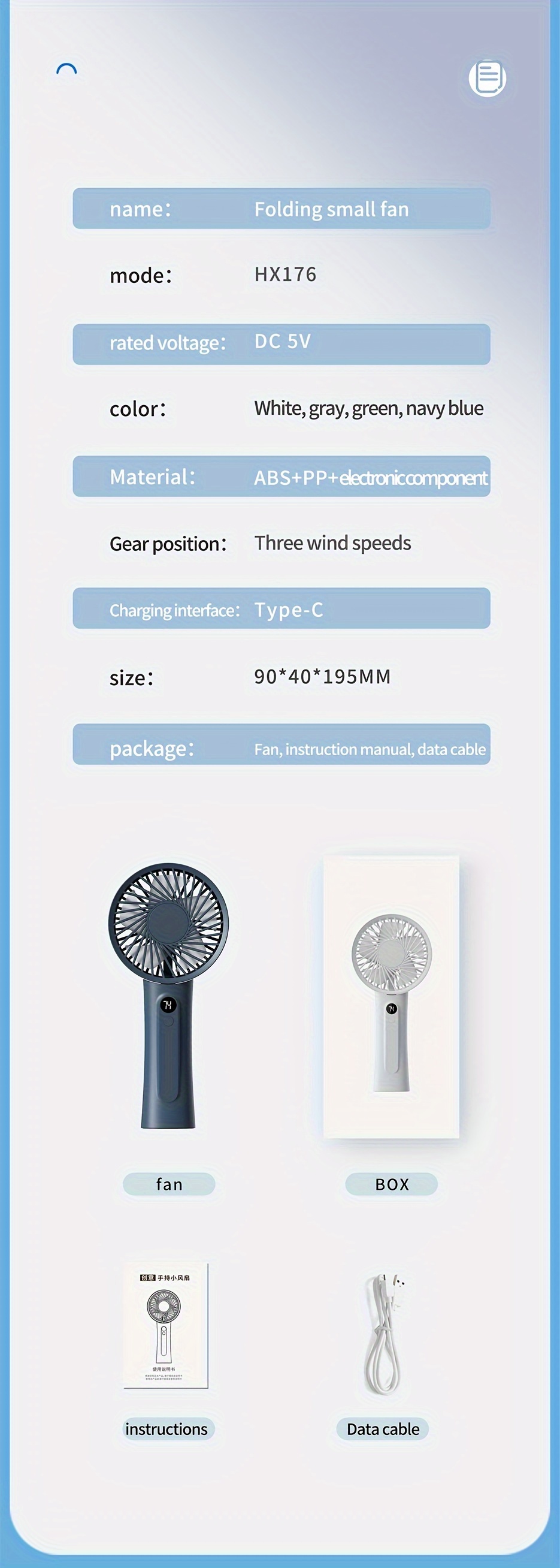 portable mini fan with   display usb rechargeable long lasting battery     dual stand handheld design for desk bedside outdoor use details 13