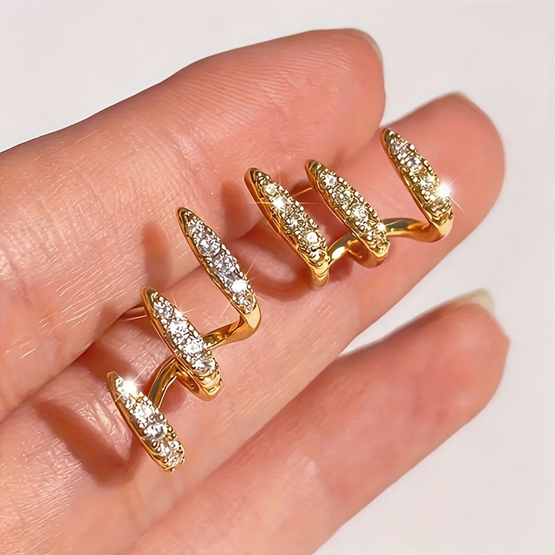 TEMU A Pair Of 18k Gold Plated Women'-prong Curved Earrings. Featuring A Sparkling, Luxurious Design And A , Are Perfect For Casual Attire, Music