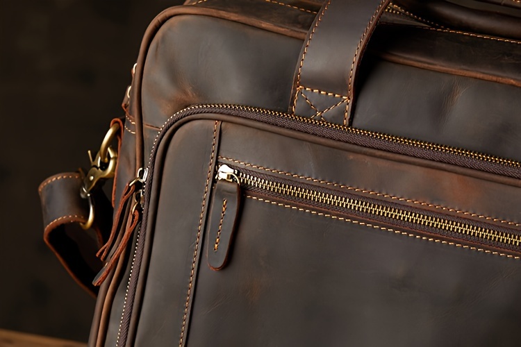 Crazy Horse Genuine Leather Scratch Repairable Men's Handbag, Handmade Vintage Crazy Horse Genuine Leather Tote Bag, Large Capacity Laptop Bag, Men's Single-Shoulder Crossbody Bag, Genuine Leather Business Briefcase