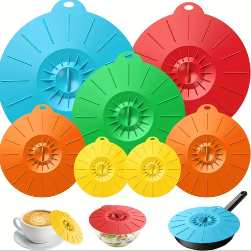 7pcs colorful silicone lids microwave splatter guard heat resistant bpa free fits cups bowls pots pans more stove top oven fridge use great mother s day gift microwave oven