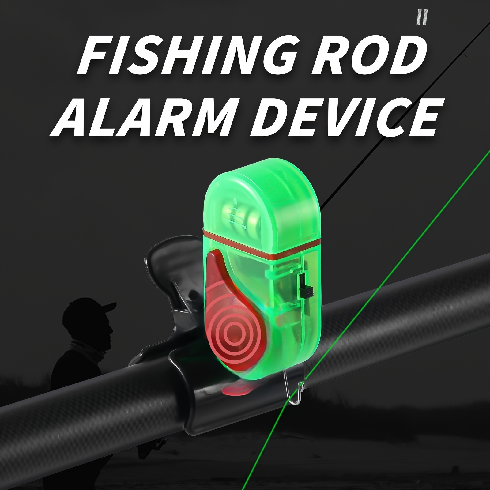 NIGHT FISHING ROD WITH GREEN LED LIGHT AND TWIN BELLS RING FISH BAIT ALARM