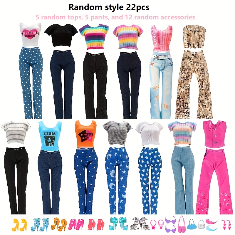 Image of 22pcs Random Style 29./11.5in Female Doll, Random 5 Tops, 5 Pants, 12 Additions, Good-looking Doll Clothing, Rich Additions, Toys, Christmas, Birthday And New Year Gifts, Not Including Dolls
