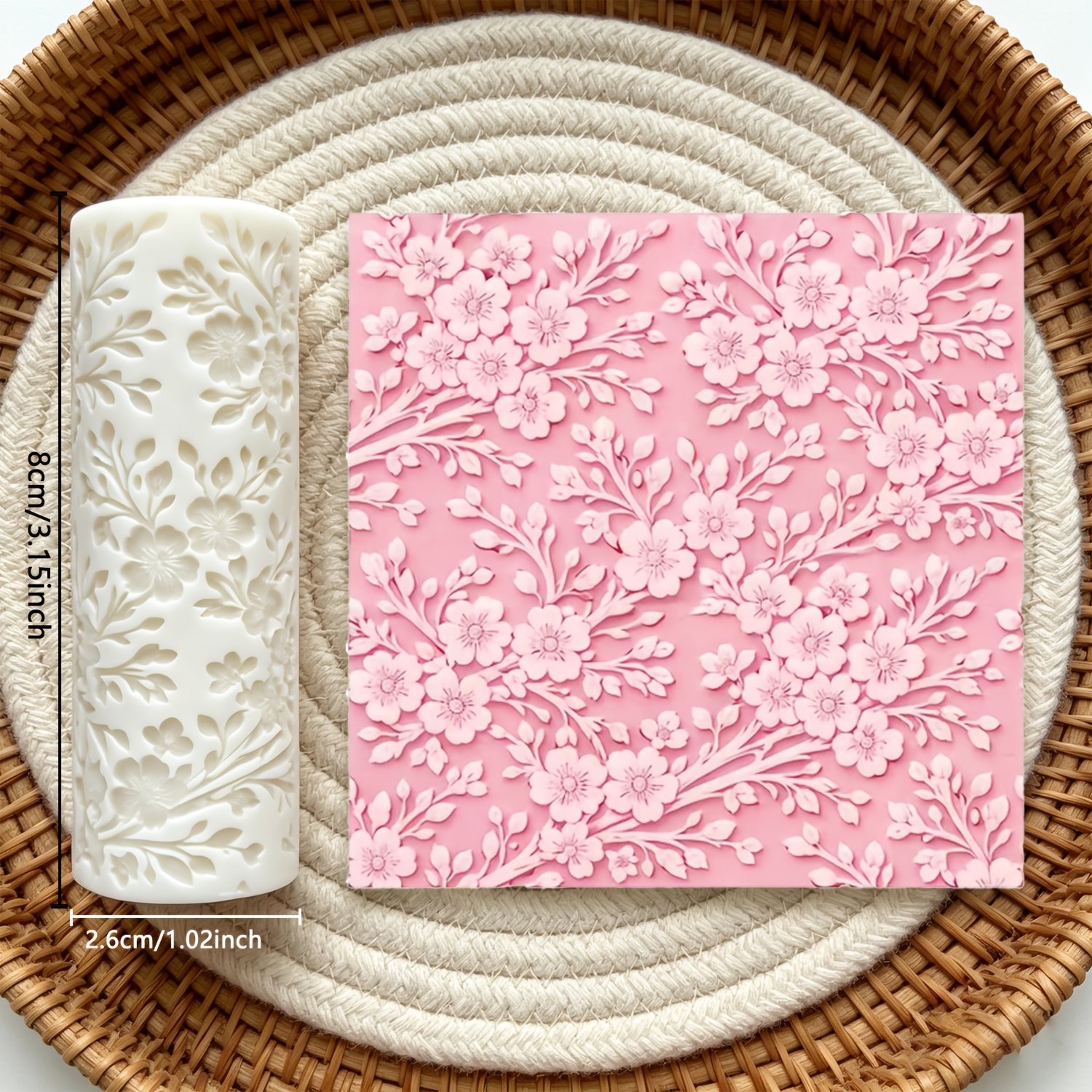 TEMU 【商品名】桜の模様ローラー、耐久性のあるプラスチックポリマークレイエンボスツール、枝の桜のパターン、高精細3Dテクスチャ、陶芸、手作り工芸品、ソフト陶芸、、デーの装飾に最適