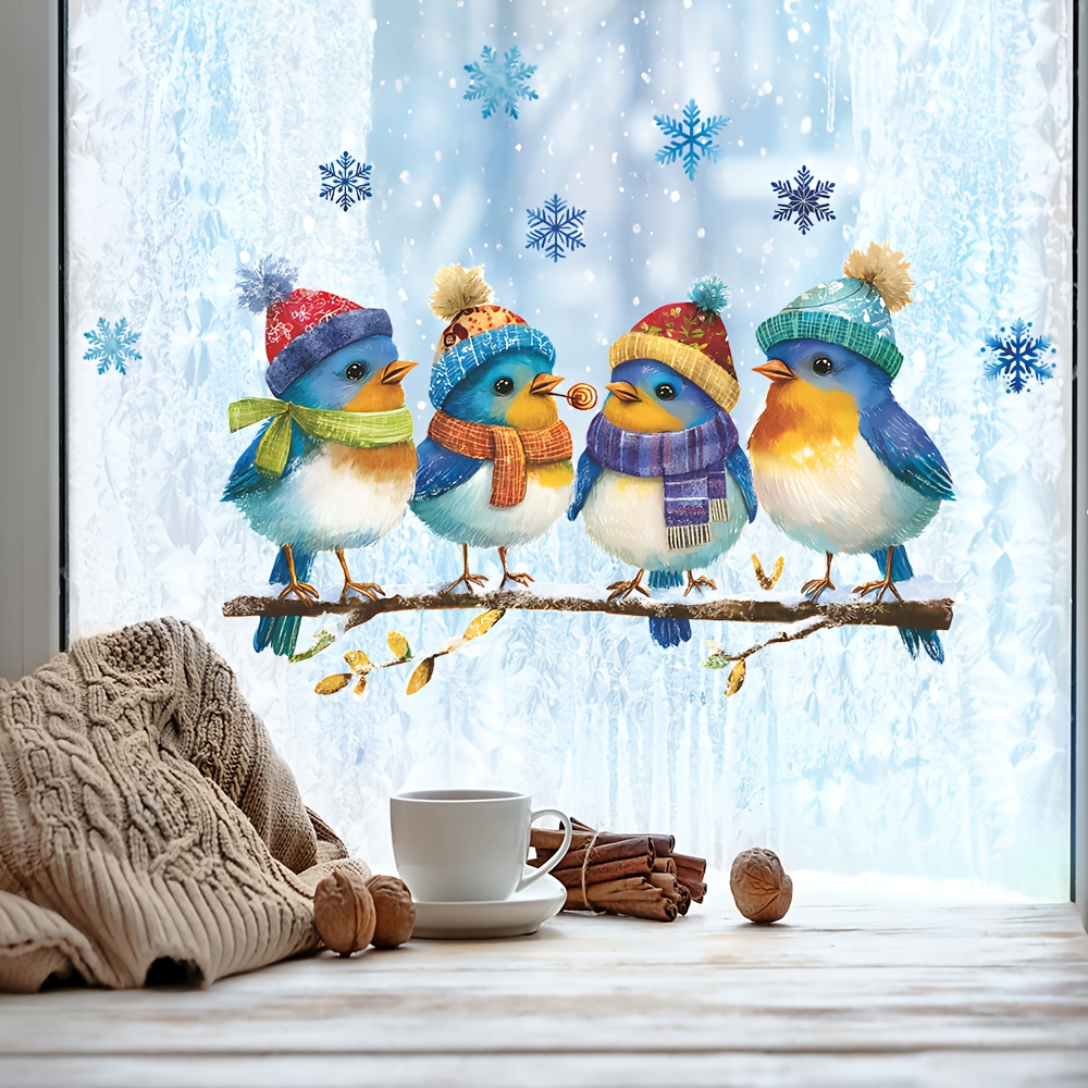 TEMU Pegatina de Ventana de Pájaros Navideños en 2D , Pegatinas de Copo de Nieve y Pájaros de Calidad, Calcomanías Removibles para Exhibición en