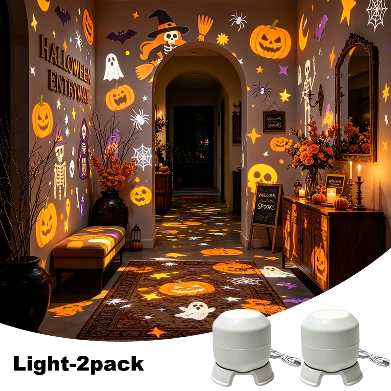 Image of 2pcs/1pc Halloween Tabletop Projection Lamp With 360° Rotating Beam, Usb Powered Plug-and-, Spooky Decor For Indoor Parties, Premium Halloween Presents