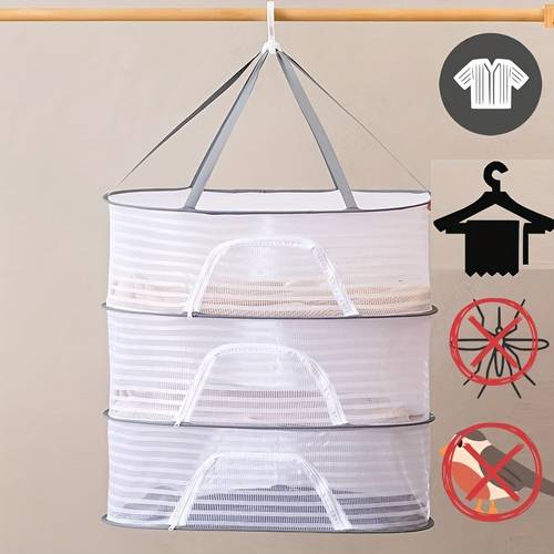 2 3 tier white drying net clothes drying net laundry basket with zipper closure suitable for drying clothes and items convenient for storage in drying racks