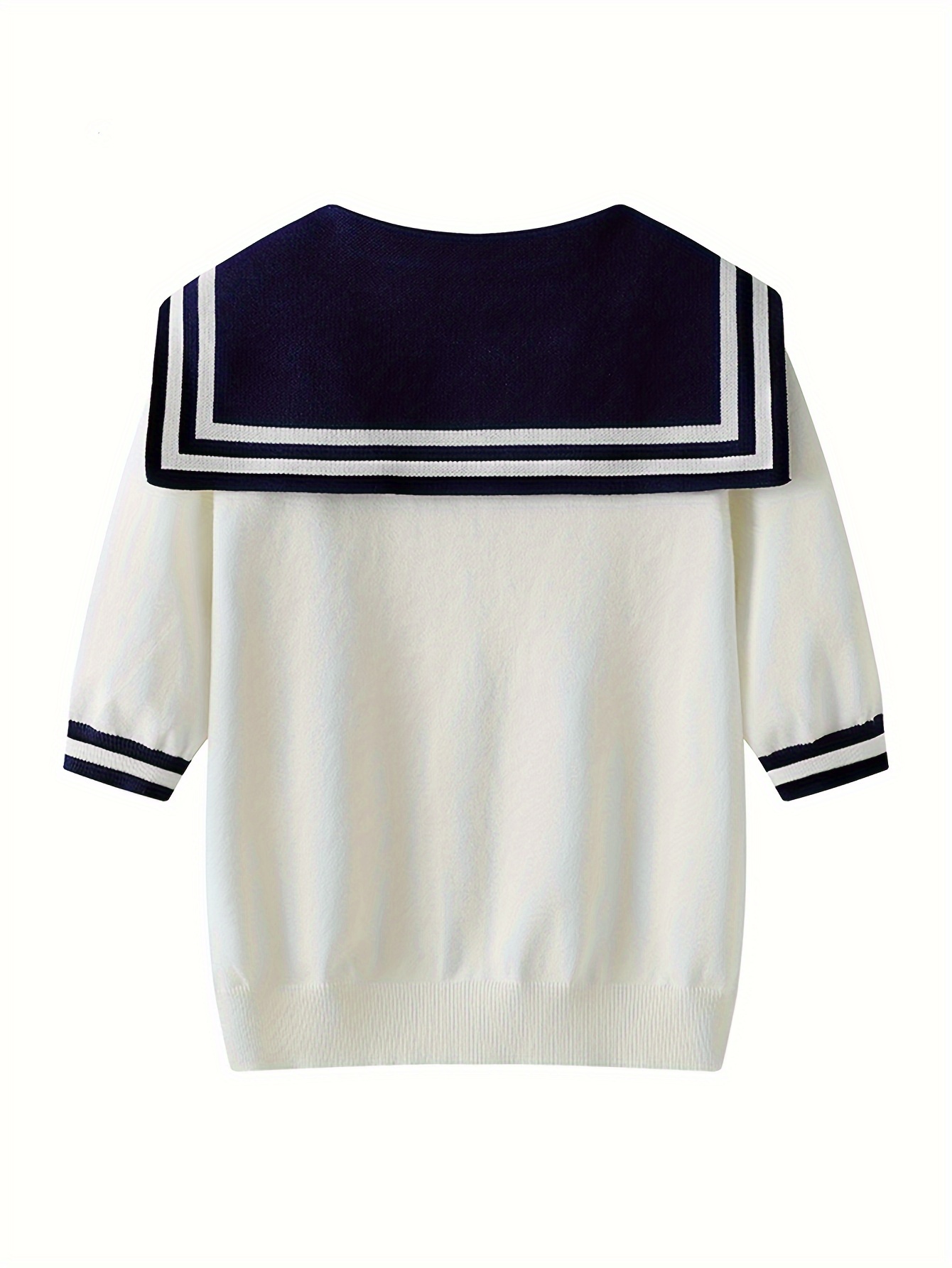 women's navy blue white striped sailor collar cardigan short