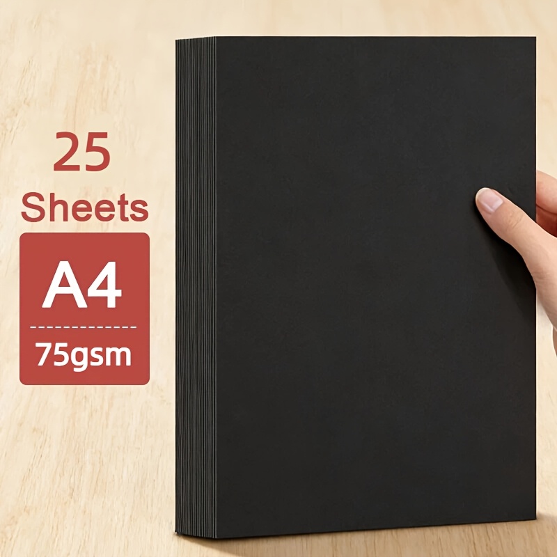 TEMU Carton de papier A4 noir, 21 cm x 29,7 cm / 8,3" x 11,7", lot de 25, options de grammage léger et lourd 75 g/m²/125 g/m²/255 g/m² disponibles.