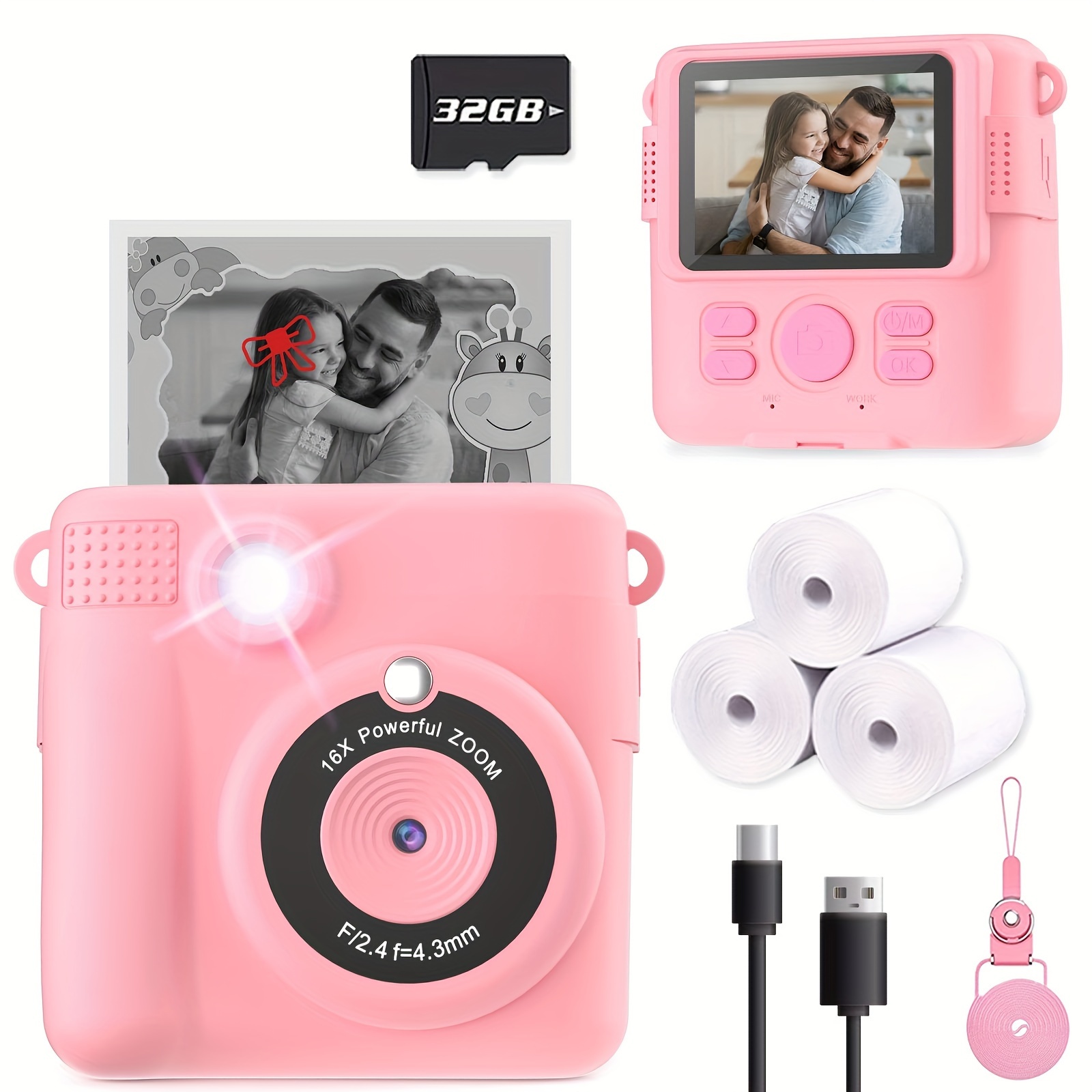 

Instant Print Camera, 1080p Hd Kids Camera, Toddler Cameras With 32g Sd Card, Portable Toy 3 4 5 6 7 8 9 10 Year Old, Christmas Birthday Gifts For Girls Boys