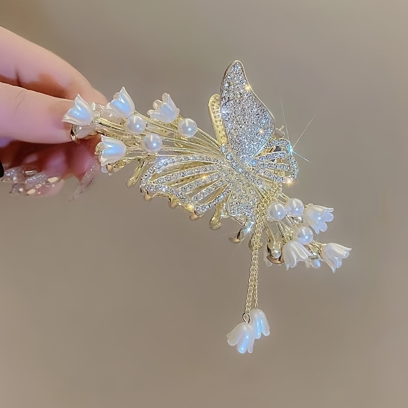 TEMU 1pc New Fashionable Elegant Hair Clip With Rhinestone And , Women's Large Metal Tassel Hair Accessory, Perfect Gift Idea