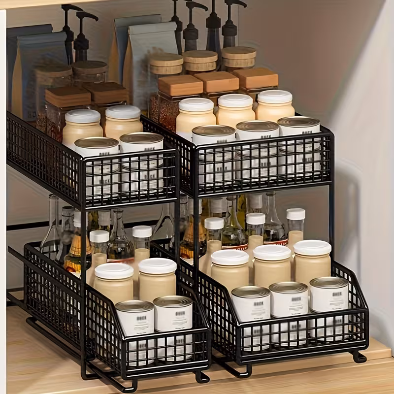 1Pc Heavy Duty Iron 2 Tier Storage Rack Slatted Shelves Pull