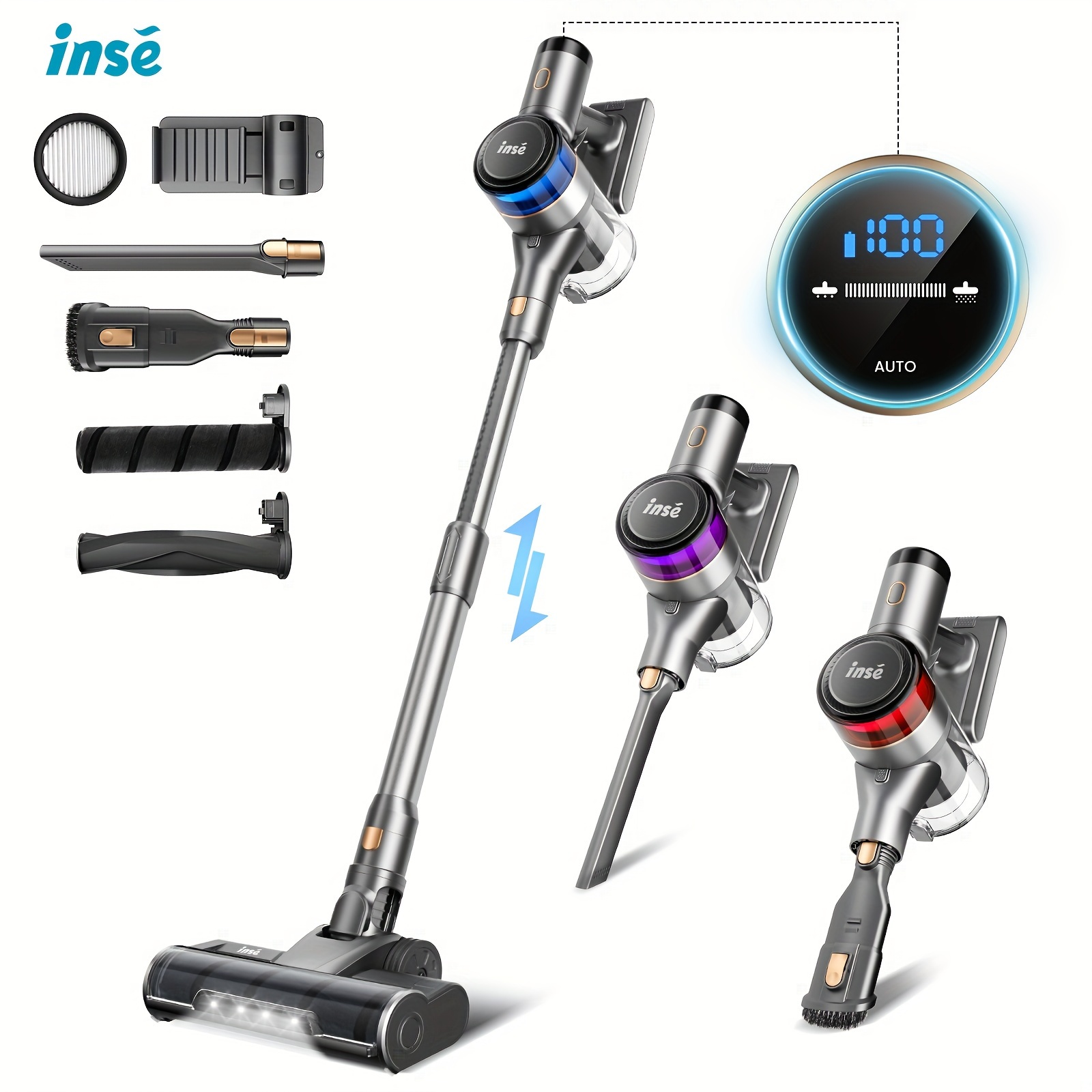 

Inse Cordless Vacuum Cleaner, 400w Stick Vacuumwith 30kpa Powerful Suction, 55min Runtime, Smarinduction Auto-adjustment, Rechargeable Cordlessvacuum For Carpet And Floor Pet Hair