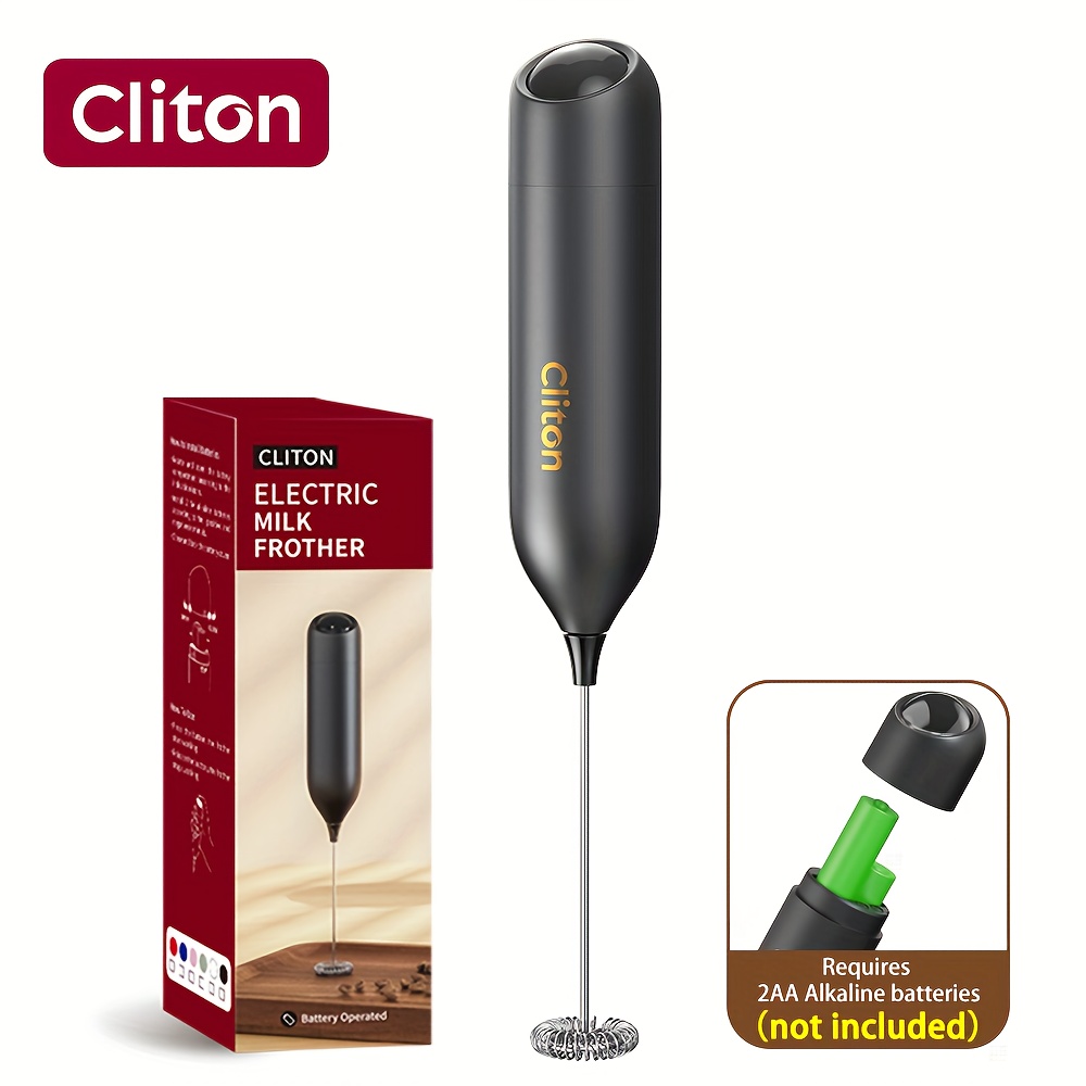 TEMU Cliton Battery-powered Electric Milk Frother - Portable Milk Whisk With 304 Stainless Steel Whisk & Low-decibel Motor, Lightweight For Creamy