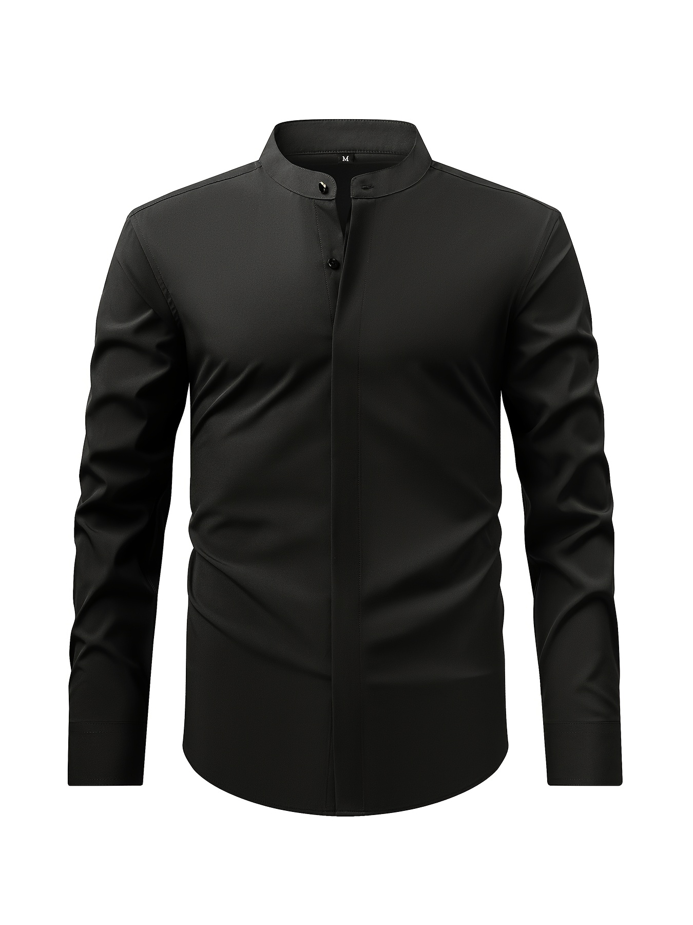 mens   formal shirt with stand collar and long sleeves hidden button   spring autumn professional shirt office commuter wear breathable and comfortable holiday gift outdoor top with   multiple colors  