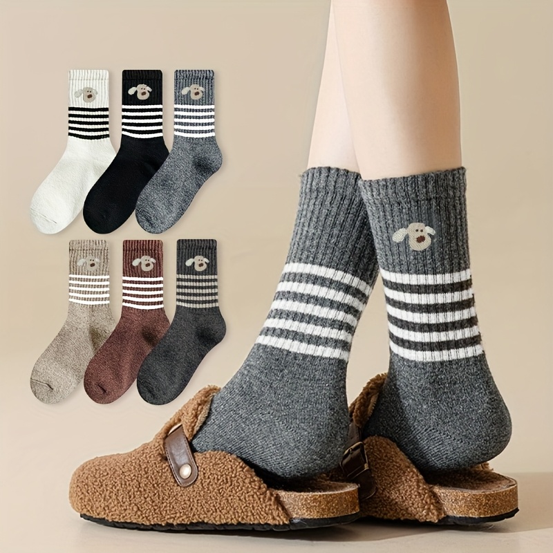 

6pcs Women'-inspired Cute Puppy Mid-calf Socks, For Fall/winter - Machine Washable