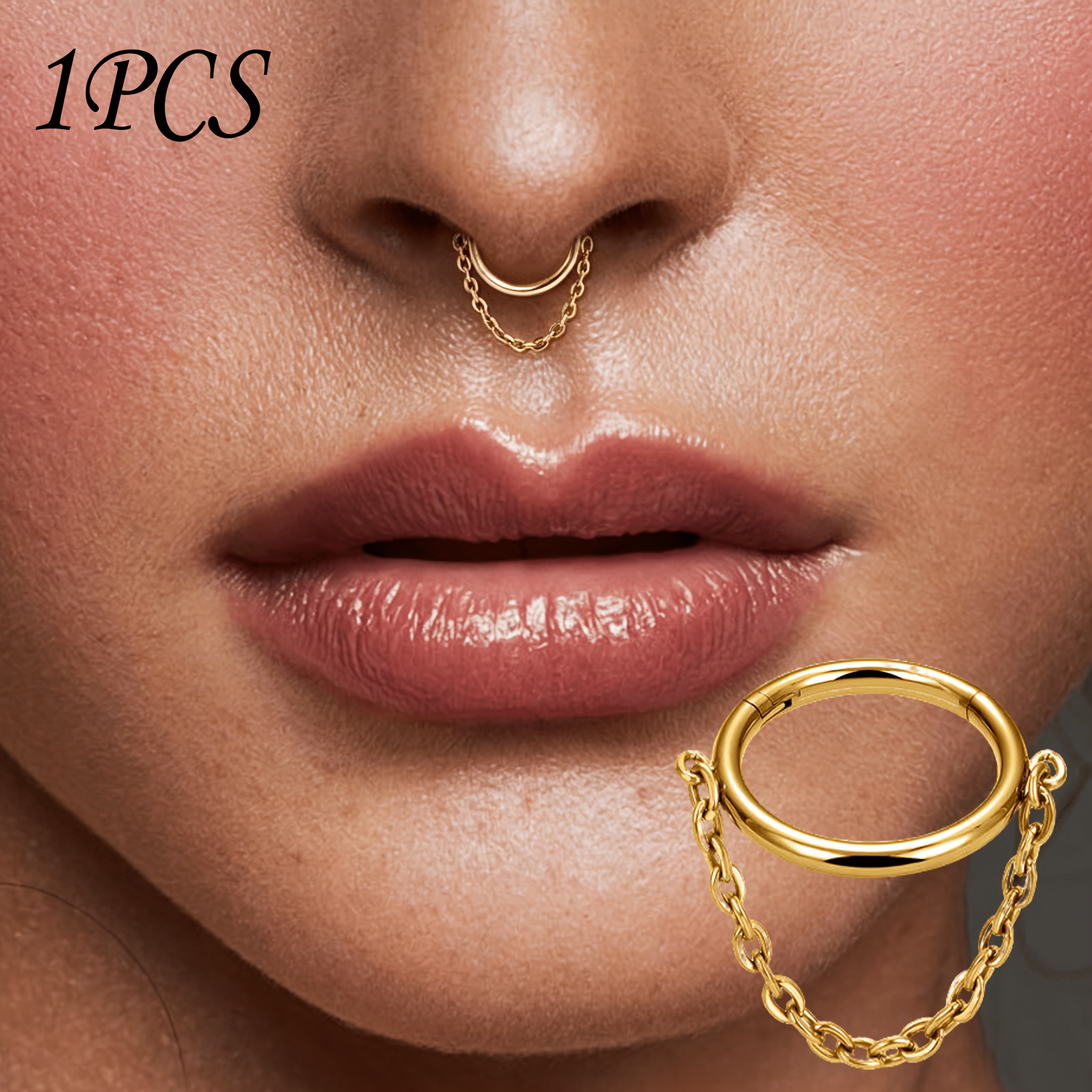 TEMU 1pc 316l Stainless Steel Hinge- Nose Septum Ring, Ear Studs, Spiral Earrings, Fashion Body Piercing Jewelry Suitable For Men And Women