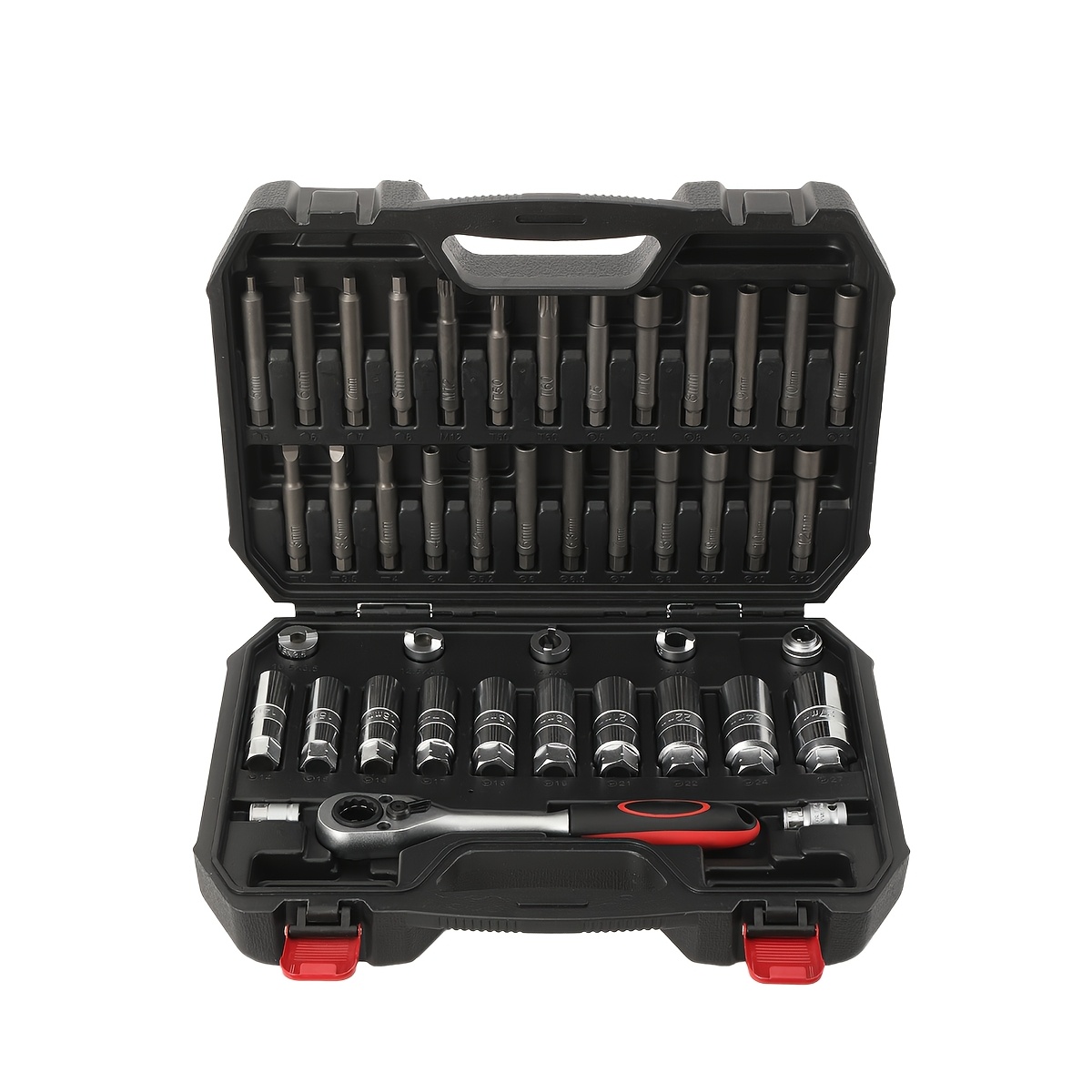 Image of 43pcs Set Of Shock Absorber Strut Nut Sockets, A Automotive Tool For Removing And Installing Suspension Strut Nuts, Complete With Ratchet Adapters, Without Battery