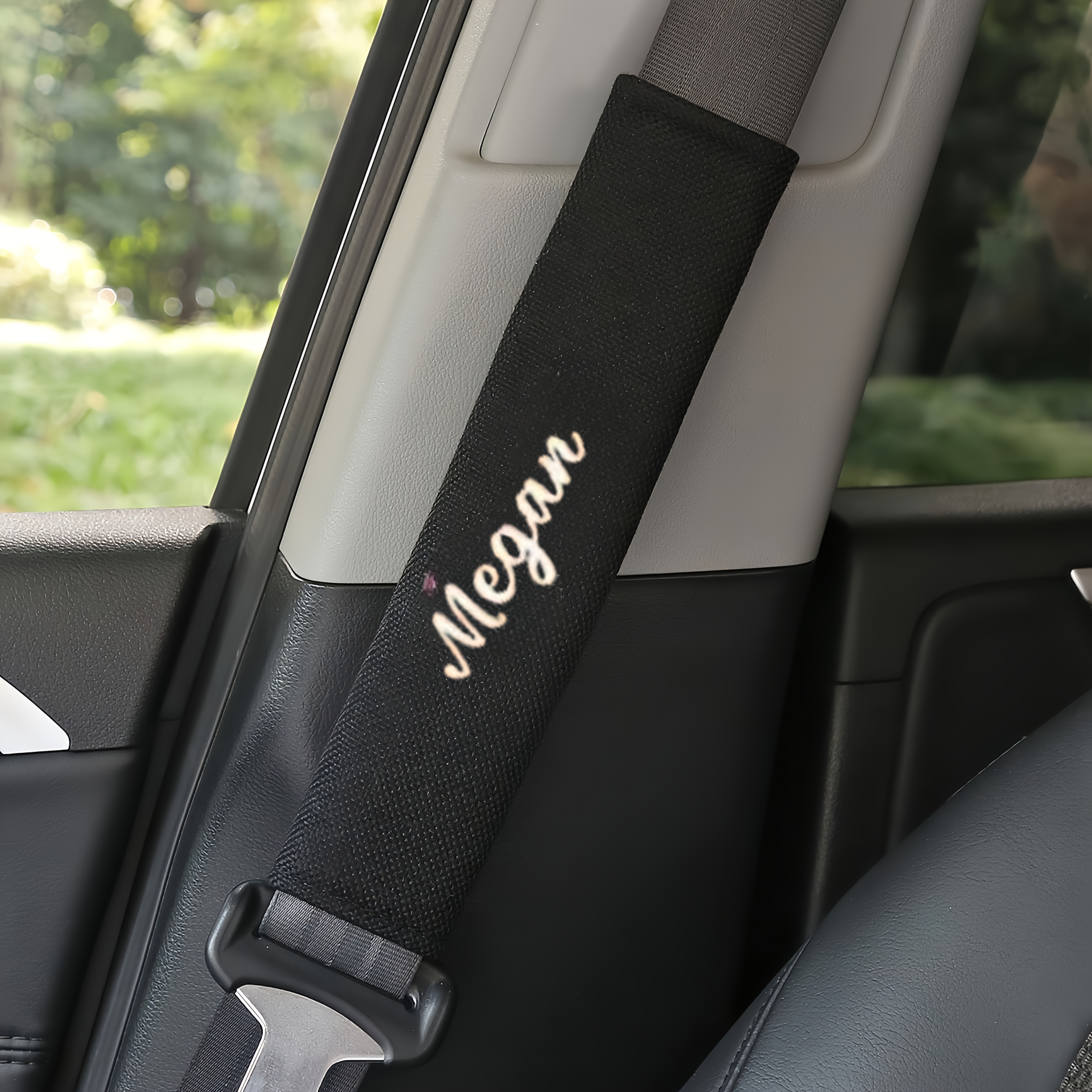 TEMU [embroidery Craft] 1 Car Seat Belt Shoulder Pad Cover, Which Embroidered To Customize Your Personalized Name Text - Comfortably Protects The