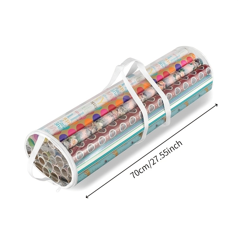 TEMU 1pc Pvc Gift Wrap Paper Storage Organizer Bag, And Reusable Holiday Presents Wrap Paper Holder, Gift Wrap Storage
