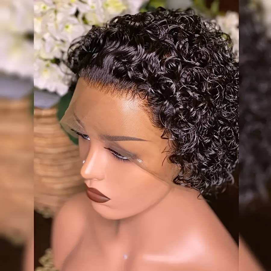 TEMU Mother's Day Glueless Bob Wig: 150% Density Brazilian Human Hair With 13x1 Hd Lace Front, Water Wave And Curly Style In Natural Black 1b