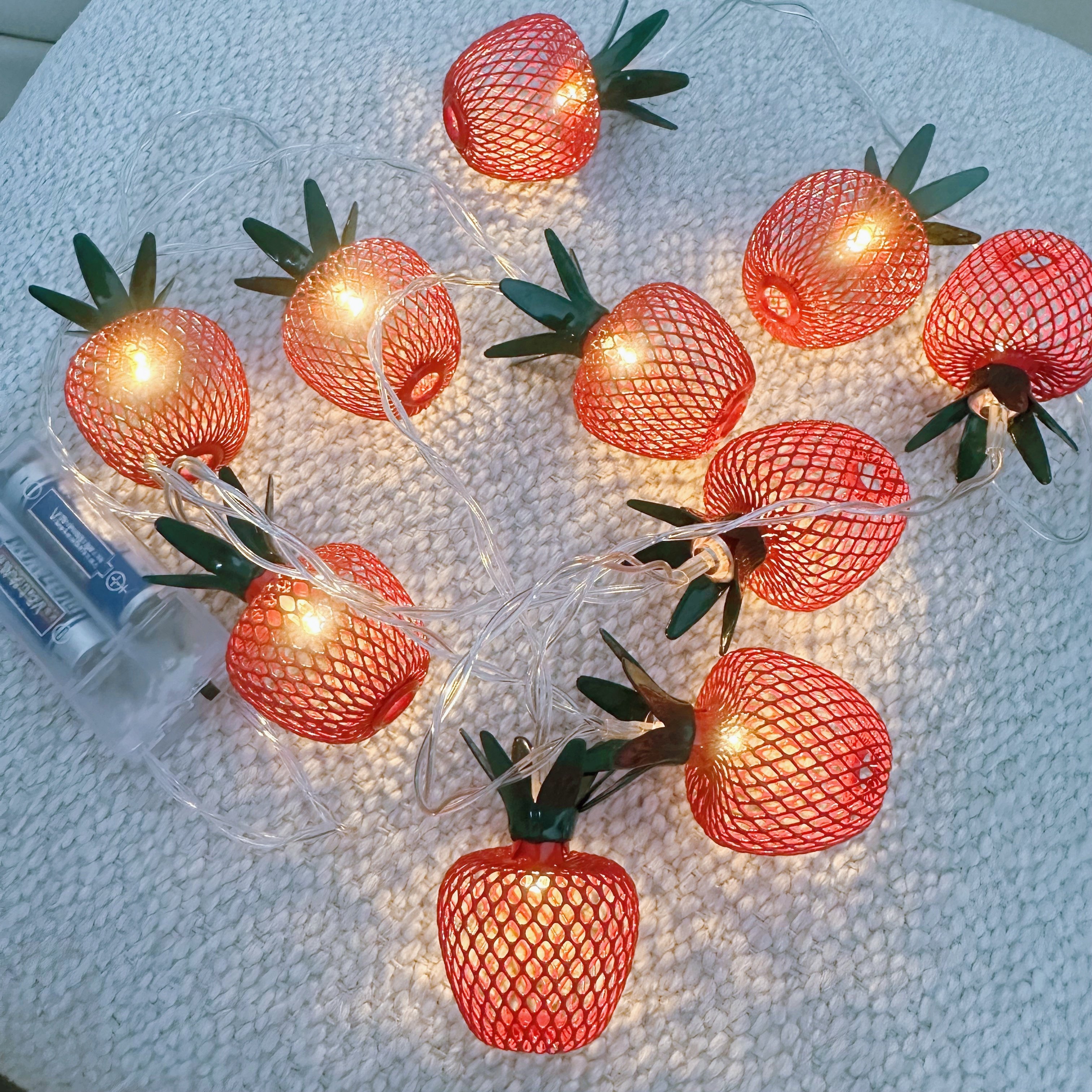 TEMU Guirlande Lumineuse 1,65 mètre avec 10 LED Pommes, Guirlande Pomme Rouge en Grille Métallique, Guirlande LED Fée Fruits Pomme à Piles (Piles Non