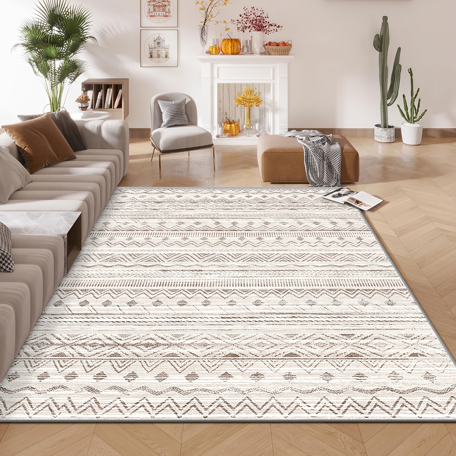 TEMU [velvet] Vintage Bohemian Authentic Moroccan Style Area Rug - Machine Washable, Carpet - Living Room, Sofa, Coffee Table, Bedroom Decor