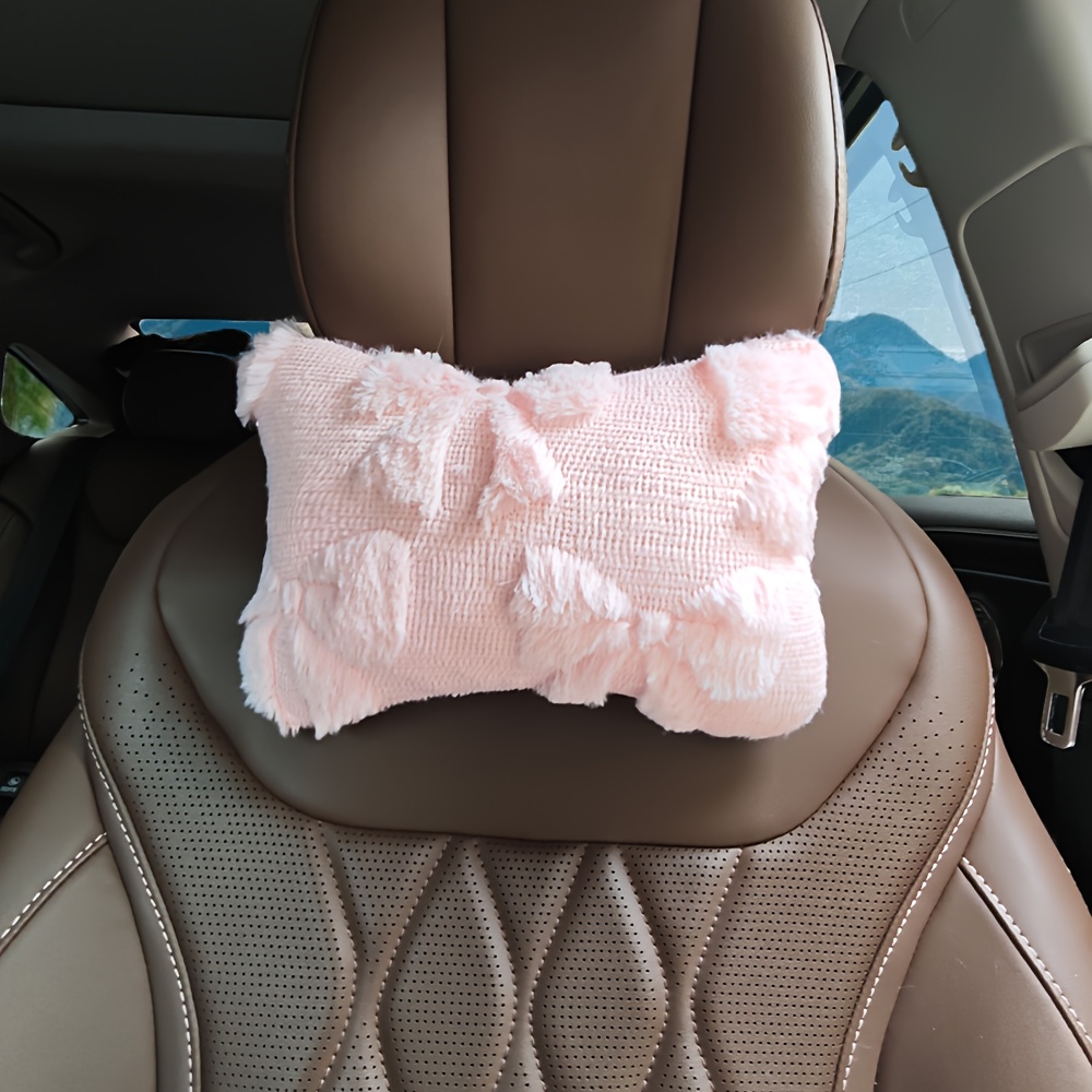 TEMU 1pc Car Neck Pillow, Plush Cute Girl Car Headrest, Pink Luxury Headrest, Enhances Interior Decoration And Elevates Car Interior Style
