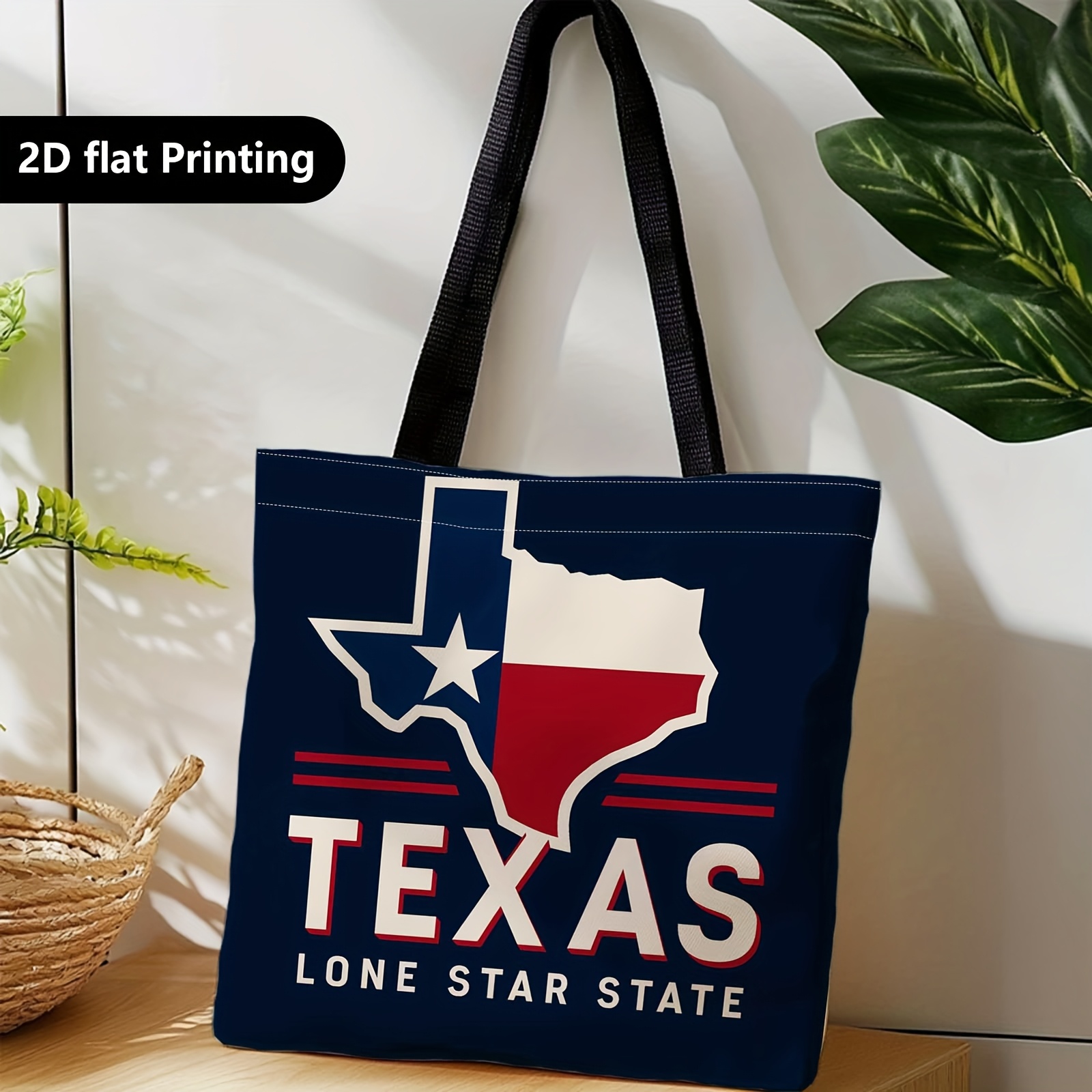 TEMU 1pc Texas Map Tote Bag Suitable For Travel, Gifts & Home Decor - Double-sided Texas Design With Iconic Landmarks, Bag For,, Shopping, Groceries,