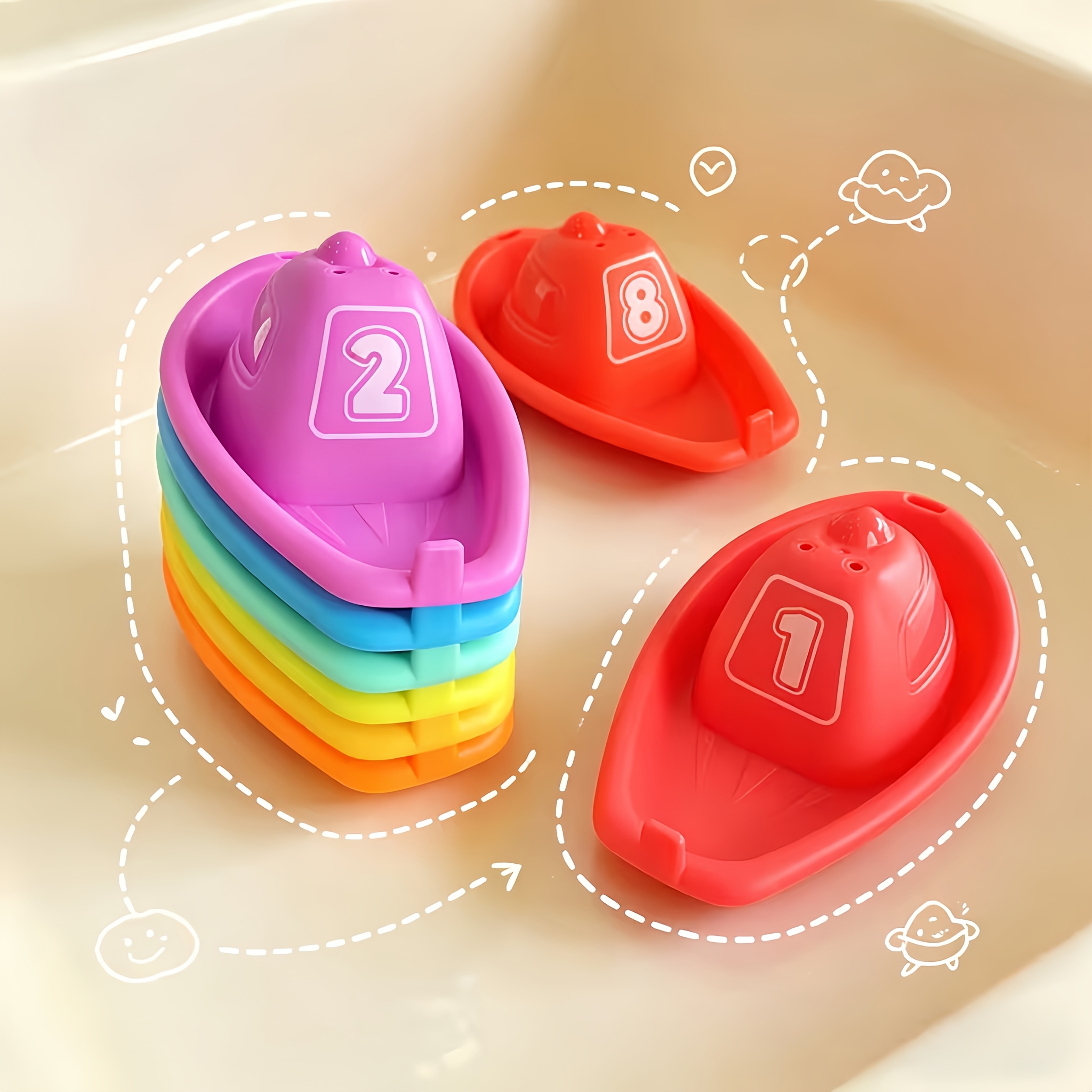 8pcs Colorful Stackable Boats Bath Toys for Kids