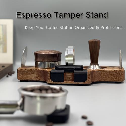 1pc wooden coffee tamper station coffee filter holder with non slip base ideal for espresso preparation space saving storage for coffee tools suitable for baristas and home use christmas gift