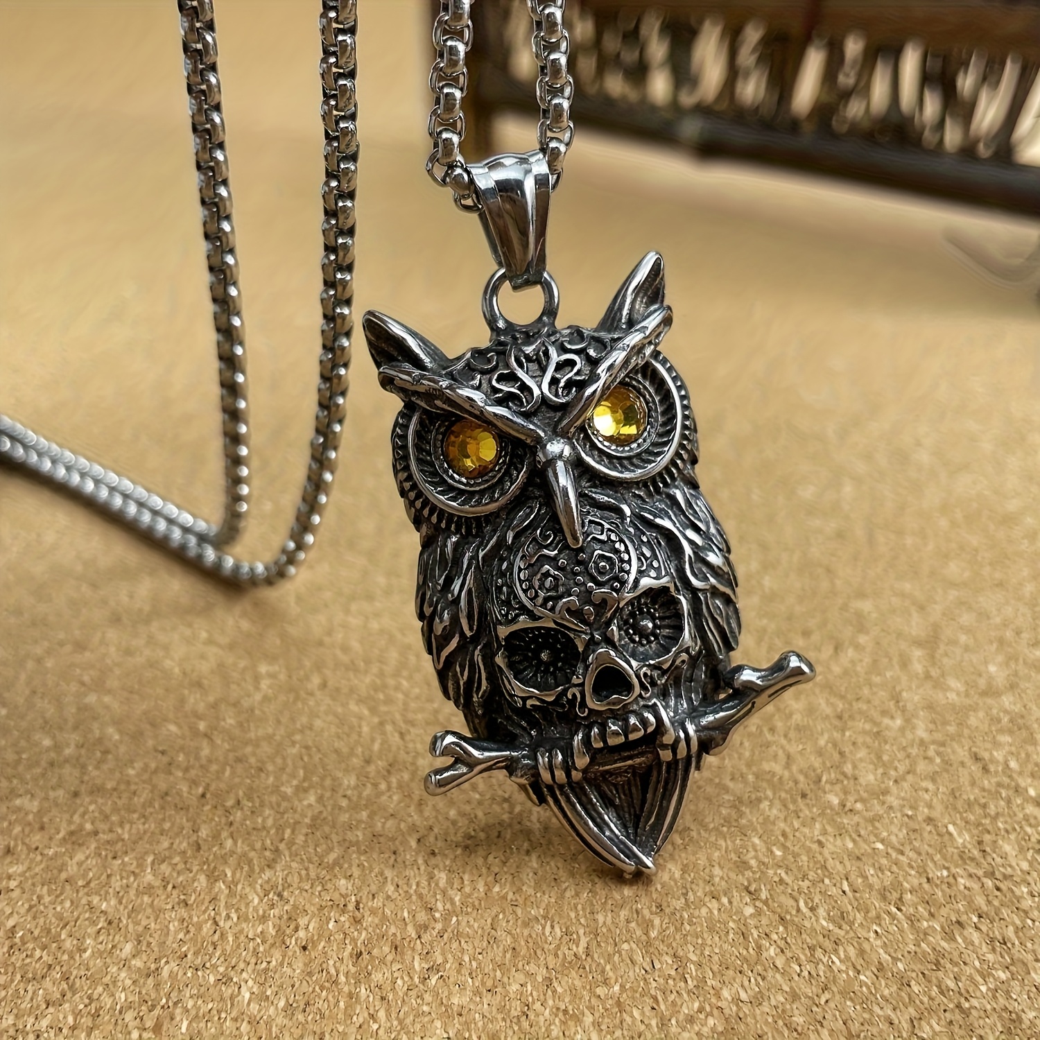 one mens stylish versatile vintage punk owl skull pendant - Temu