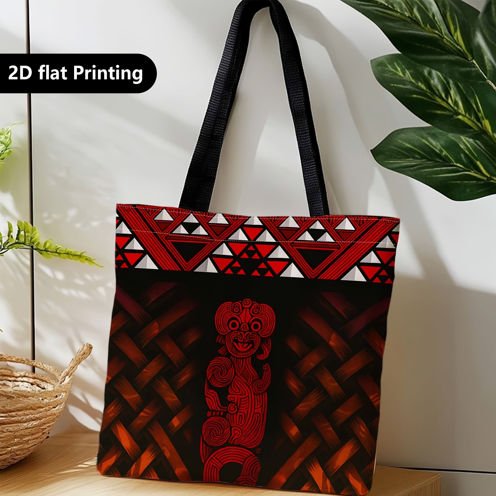 TEMU 1pc A Shopping Bag, A Portable Shoulder Bag Made Of Featuring Maori Art And Tribal Patterns, Ideal For Travel, Cosmetics, Holiday Storage, Home