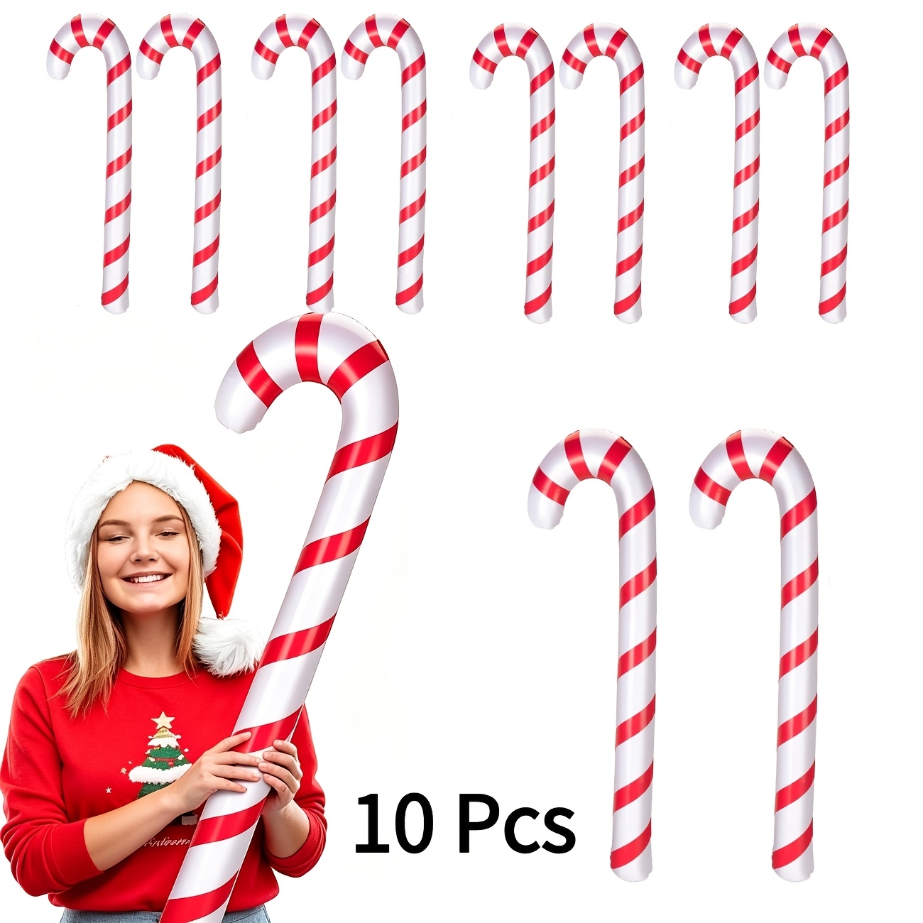 TEMU 35 Inches Inflatable Candy Canes Christmas Decorations Jumbo Candy Canes Balloons Inflatable Outdoor Holiday Yard Decor Christmas Tree