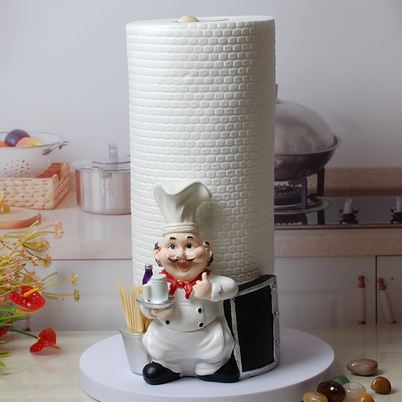 Chef-themed Resin & Paper Towel Holder - Kitchen, Dining Room, And Party Decor