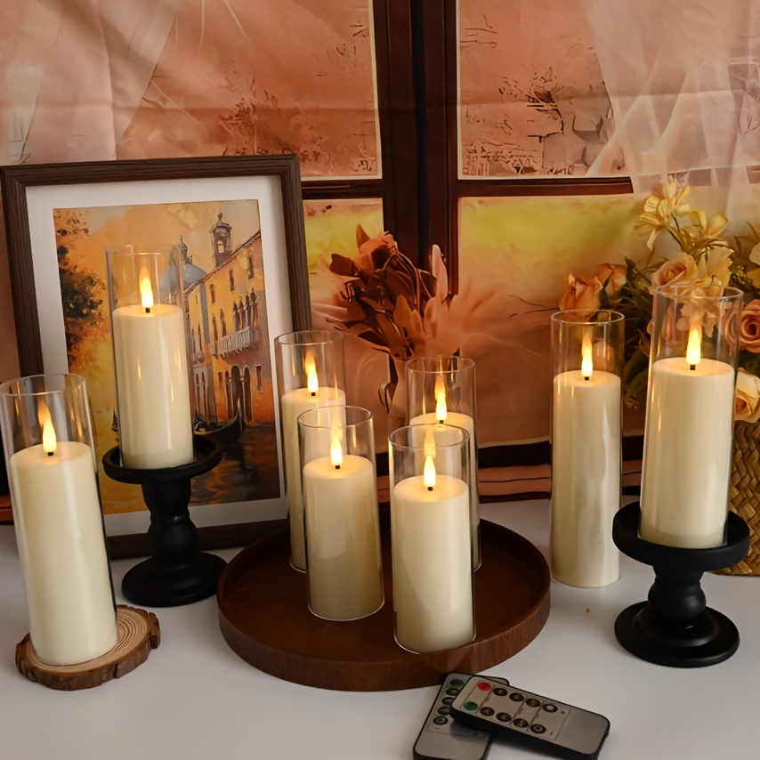 8 Stuks Flikkerende Vlamloze Kaarsen, LED Batterijgevoerde Pilaarlichtkaarsen met Afstandsbediening en Timer